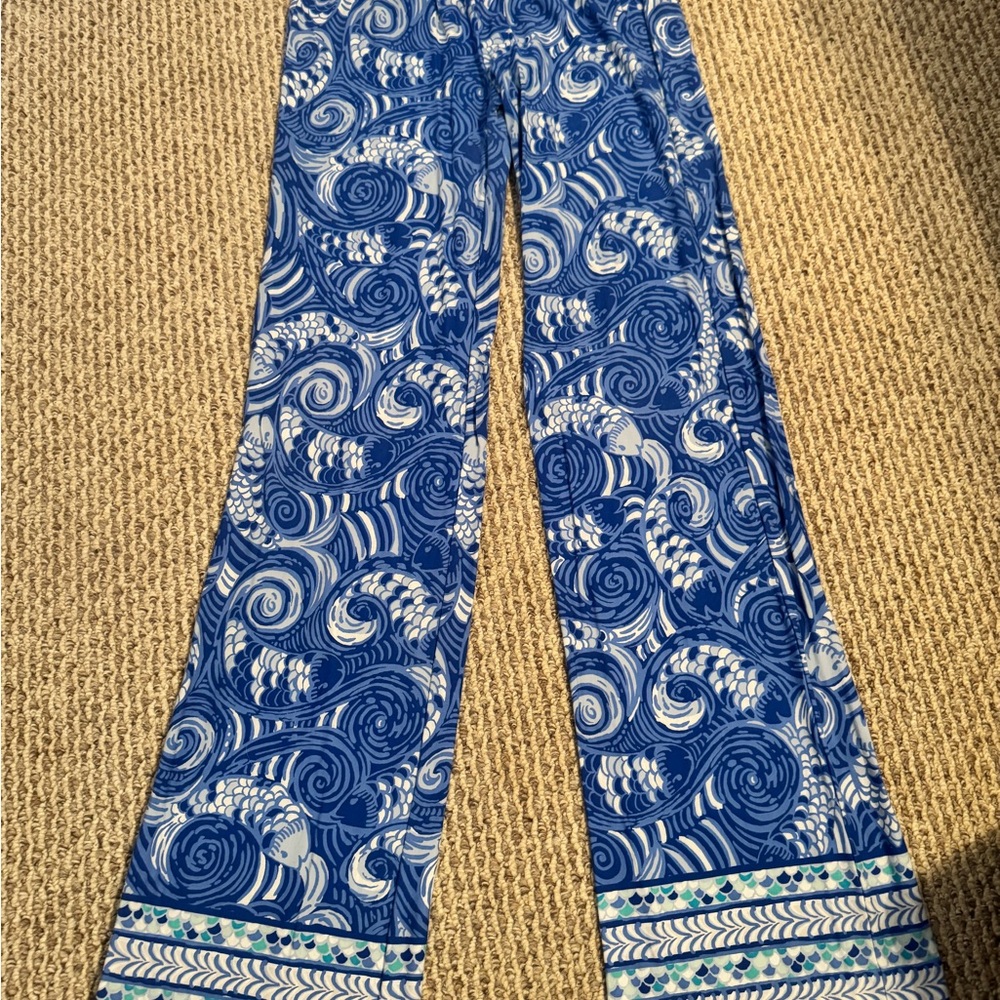 Lilly Pulitzer Blue and White Swirl Wide-Leg Pants